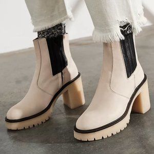 White Leather Free People James Chelsea Heeled Boots in Bone